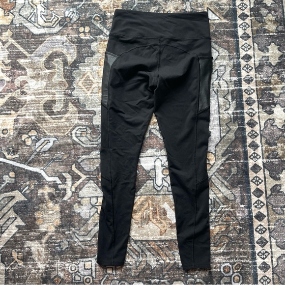 Athleta High Rise Gleam Tight Black Legging Faux Leather Front Panel - Picture 3 of 5